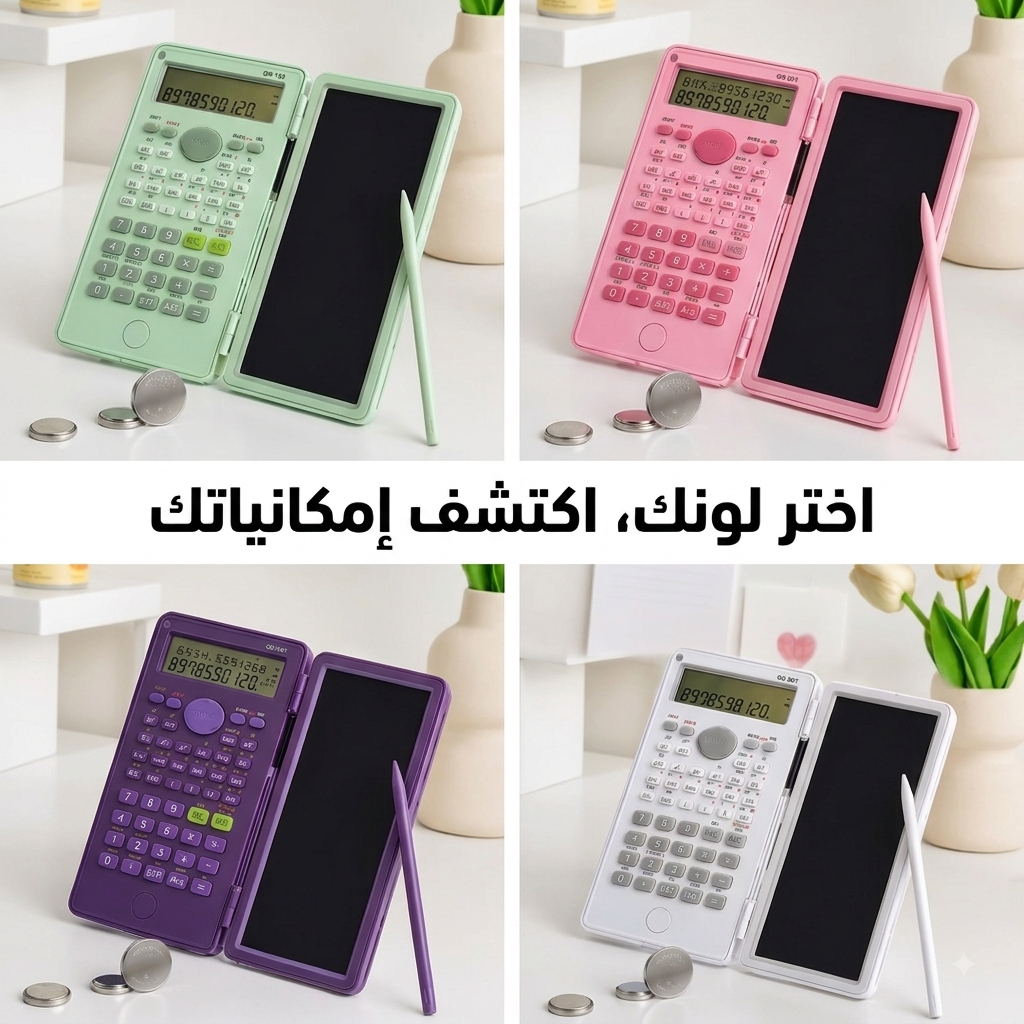 الة حاسبة مع لوحة كتابة