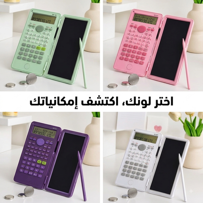 الة حاسبة مع لوحة كتابة